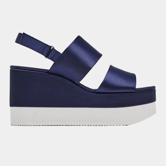 Zara Navy Satin Platform Sandals